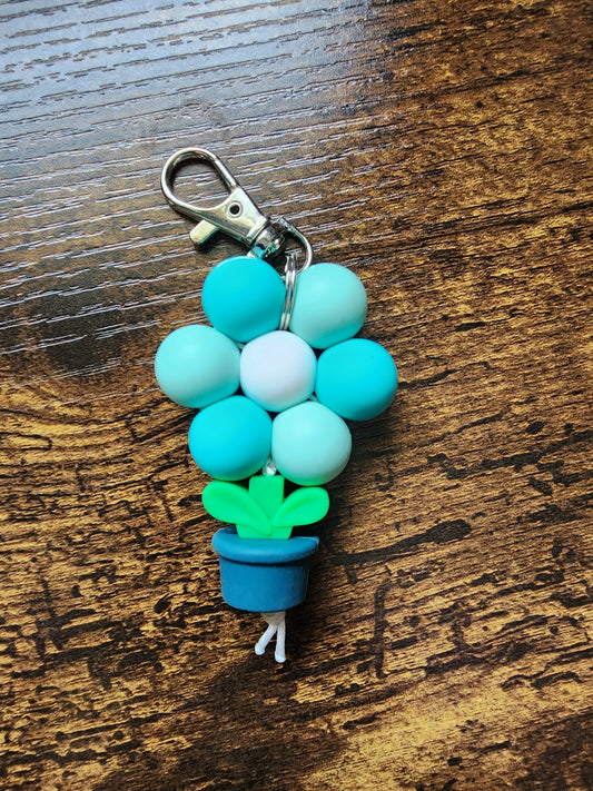 Teal Potted Flower Keychain