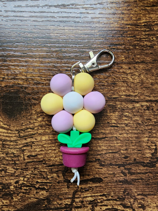 Purple and Yellow Potted Flower Keychain