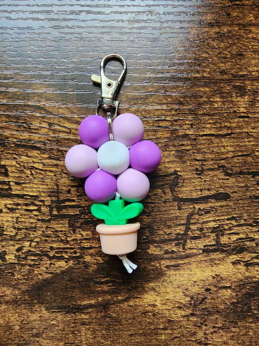 Purple Potted Flower Keychain