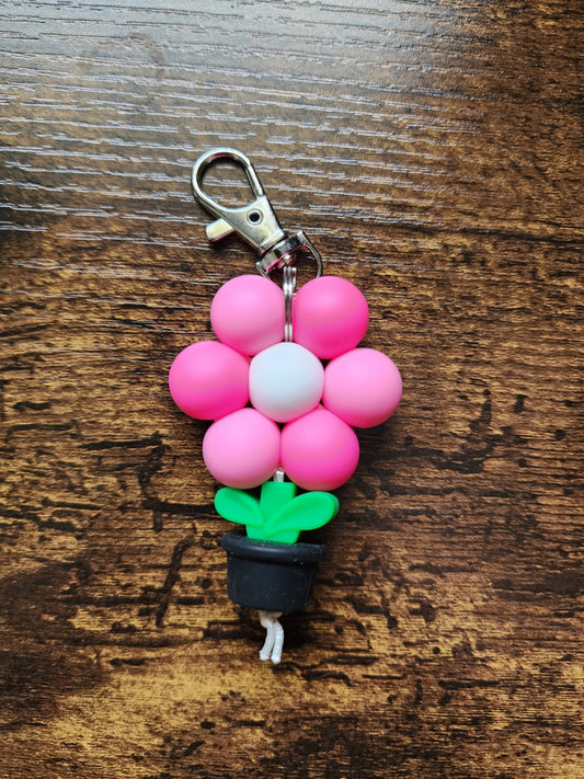 Pink Potted Flower Keychain