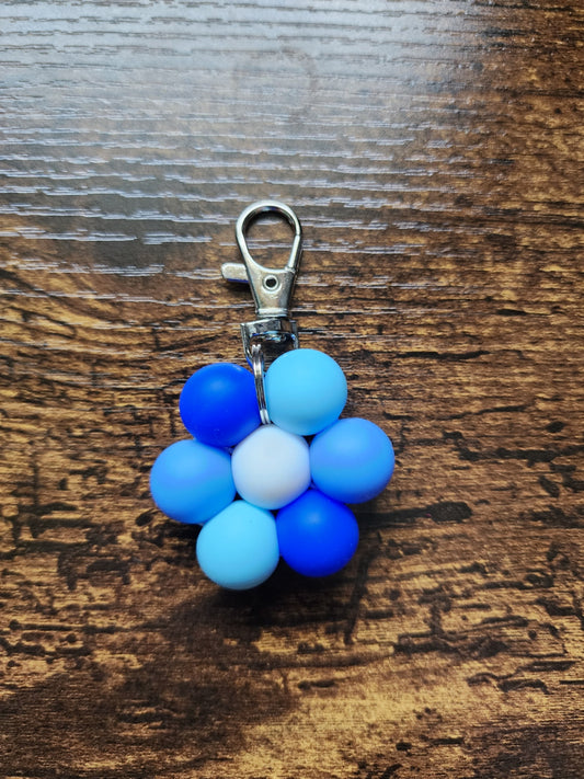 Blue Shades Large Bead Flower Keychain