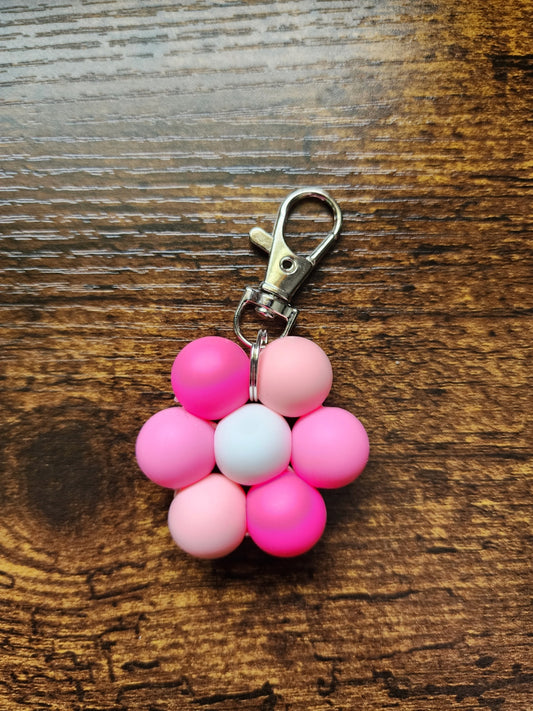 Pink Shades Large Bead Flower Keychain