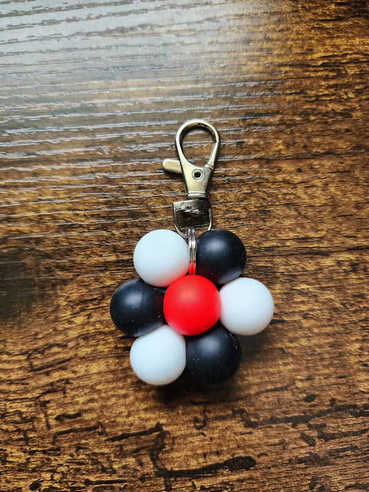 White, Black, and Red Large Bead Flower Keychain