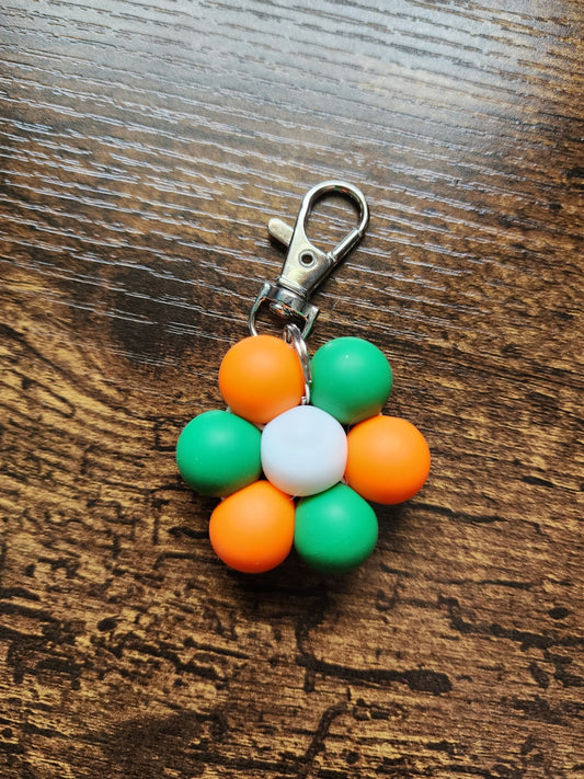 Orange and Green Large Bead Flower Keychain