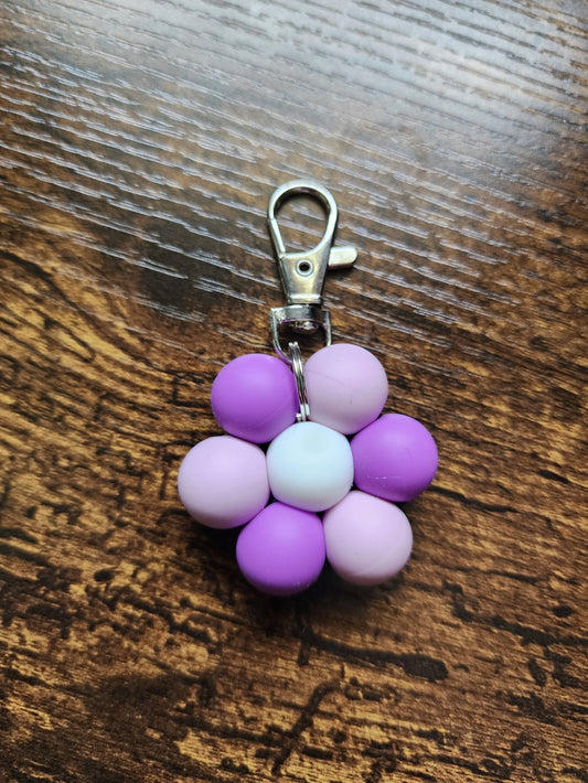 Purple Shades Large Bead Flower Keychain