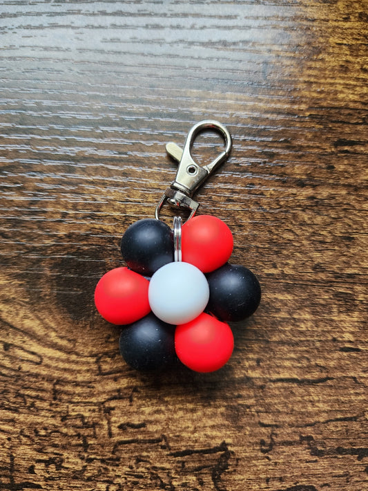 Black and Red Large Bead Flower Keychain