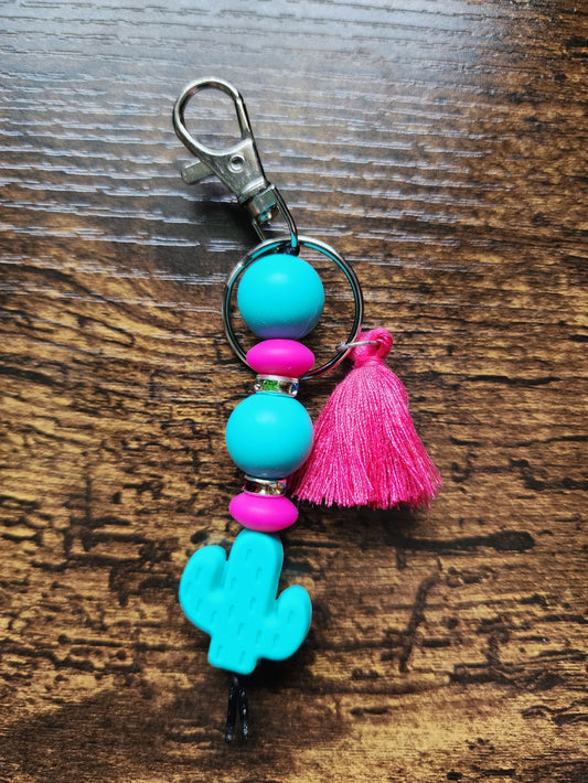 Teal and Magenta Cactus Bar Keychain