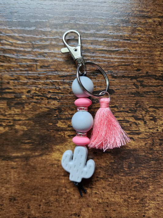 Grey and Pink Cactus Bar Keychain